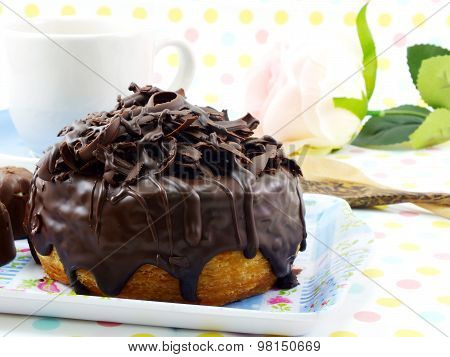 Donut-cronut With Chocolate Flavor Selective Focus Delicious Sweet Dessert