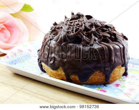Donut-cronut With Chocolate Flavor Selective Focus Delicious Sweet Dessert