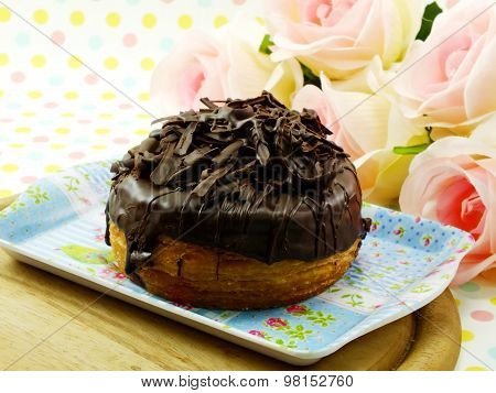 Donut-cronut With Chocolate Flavor Selective Focus Delicious Sweet Dessert