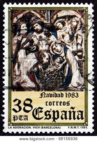Postage Stamp Spain 1983 The Adoration, Vich