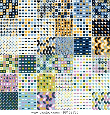 Set Of 36 Vector Seamless  Geometrical Patterns In Two-color Palettes.  Decorative Background For Ca
