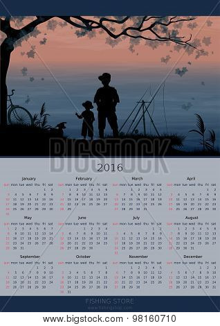 Calendar design 2016 year. Fishing