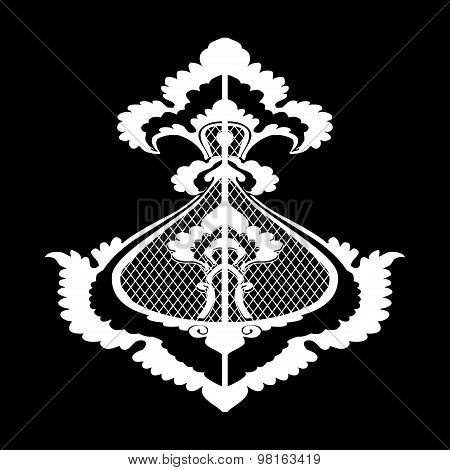 Ornamental vector flower silhouette pattern isolated on black background