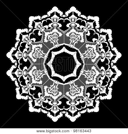 Vector round oriental flower vintage circle lacy on black background