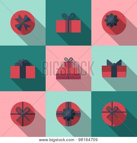 Flat Gift Box Icon With Long Shadow