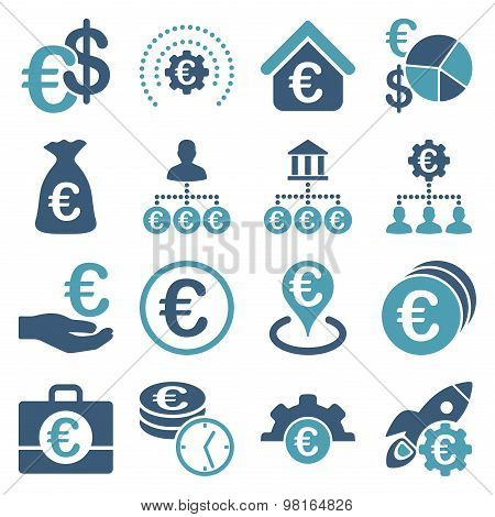 Euro banking business and service tools icons