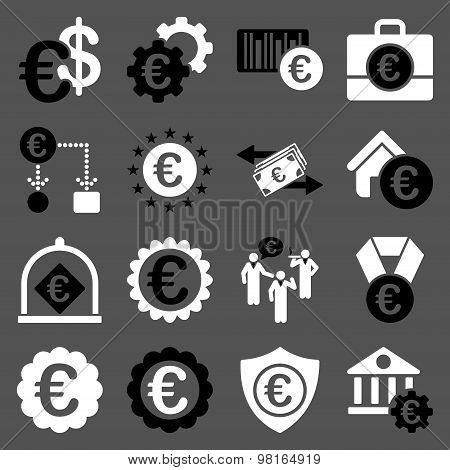 Euro banking business and service tools icons