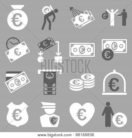 Euro banking business and service tools icons