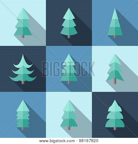 Flat Icon Set Of Christmas Trees