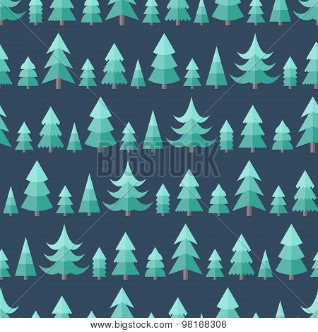 Flat Seamless Pattern With Cristmas Trees