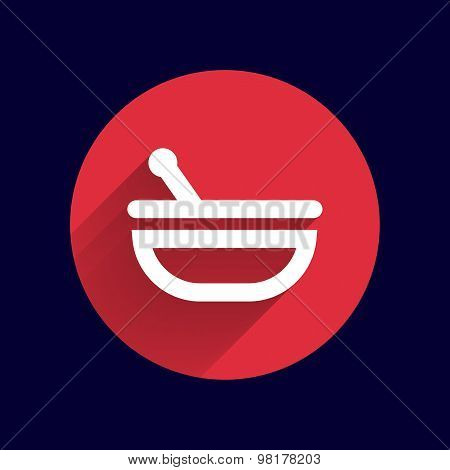 Mortar and pestle with blue tablets icon
