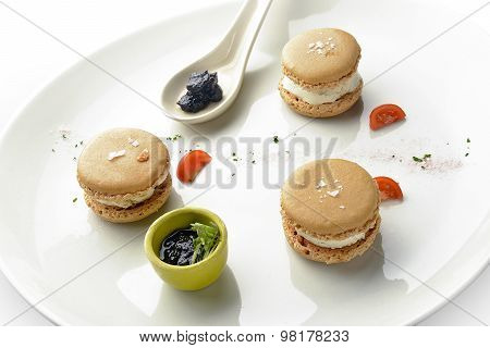 Appetizer Macarons With Foie Gras Ice Cream And Jam