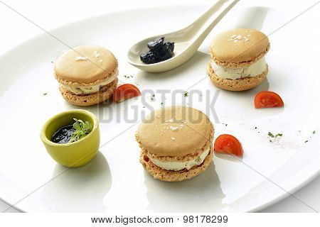 Appetizer Macarons With Foie Gras Ice Cream And Jam