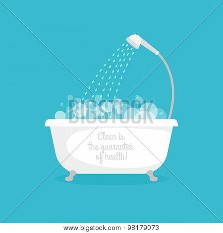 Bathtub with foam and bubbles