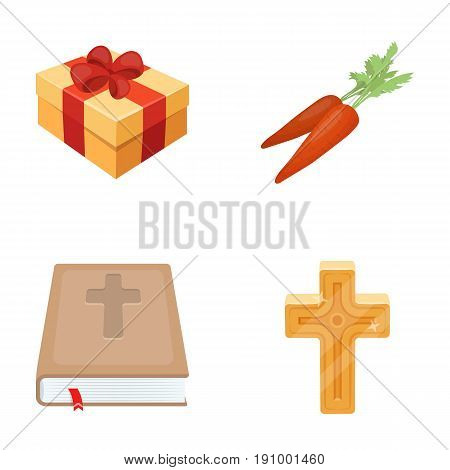 Cross, bible, gift and carrots.Easter set collection icons in cartoon style vector symbol stock illustration .