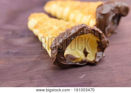 Delicious Sicilian Cannolo Cannellino Sweet With Pastry Hazelnut