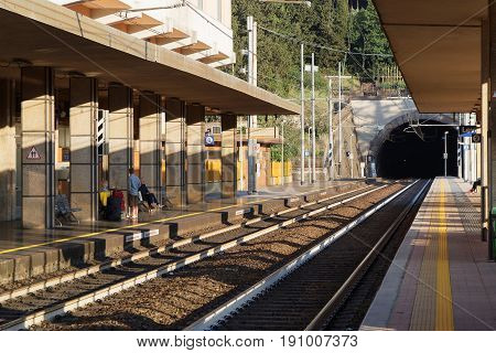 Levanto, Italy, June 3, 2017 : Train Station Of Levanto, In The Italian Region Liguria. Local Trains