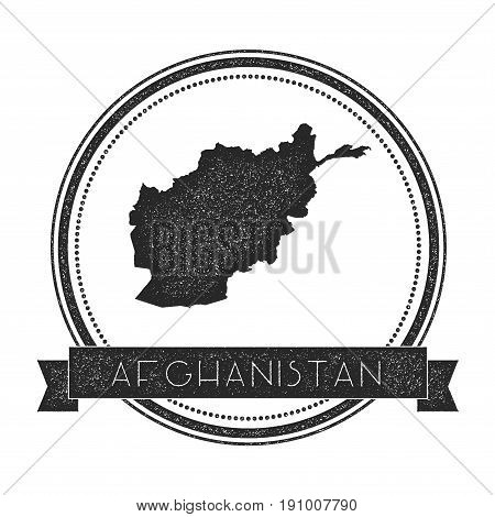 Retro Distressed Afghanistan Badge With Map. Hipster Round Rubber Stamp With Country Name Banner, Ve