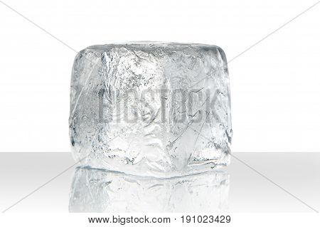 ice cube in front of white background.
