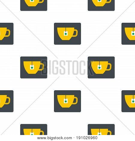 Yellow tea cup with teabag pattern seamless flat style for web vector illustration