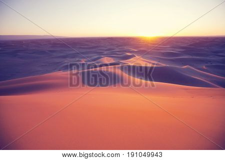 Unspoiled sand dunes in the remote desert