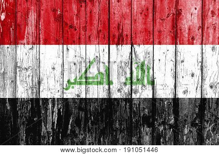 Flag of Iraq painted on wooden frame