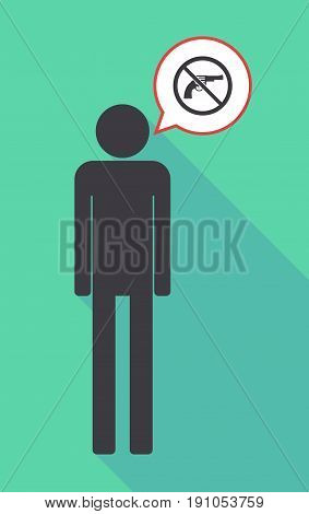 Long Shadow Male Pictogram With  A Gun  In A Not Allowed Signal