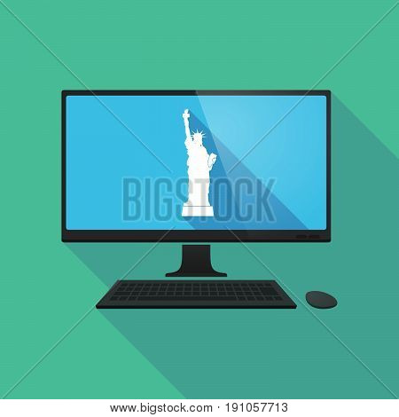Long Shadow Computer With  The Statue Of Liberty