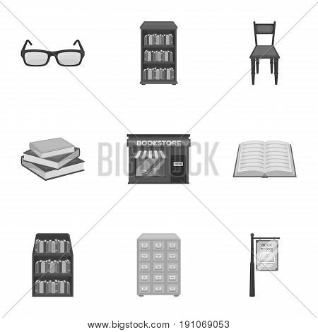 A set of icons with books. Seth about the library, reading, bookstore. Library and bookstore icon in set collection on monochrome style vector symbol stock web illustration.