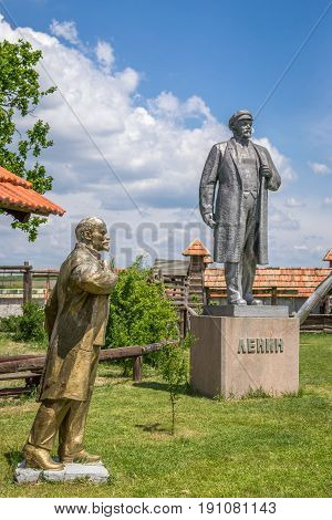 Kremenivka Ukraine - May 21 2017: The monument to Vladimir Lenin the Soviet leader. Stone statue with a view to the sky. Decommunization.