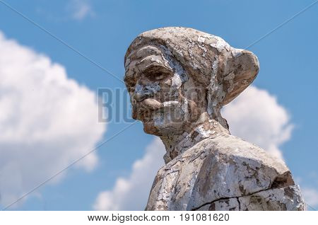 Kremenivka Ukraine - May 21 2017: The monument to Chapaev. Stone statue with a view to the sky. Decommunization.