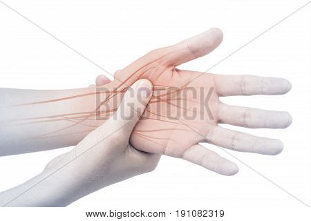 hand nerve pain white background hand injury