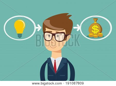 ideas are equal to money. the process of finding a solution. thinking or problem solving business concept