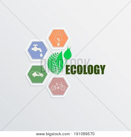 sign of ecology of the silhouette of a green earth globe with flower Bud