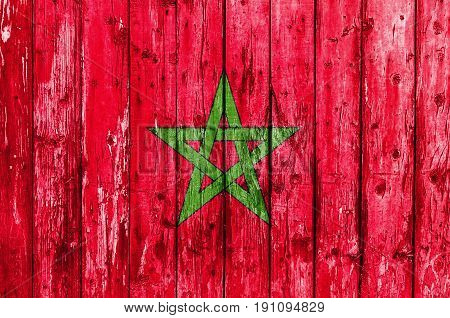 Flag of Morrocco painted on wooden frame