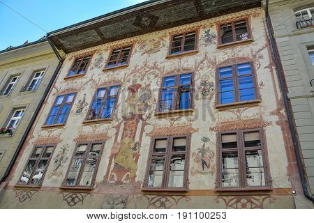 Medieval painting on house in the old town of Bern Switzerland