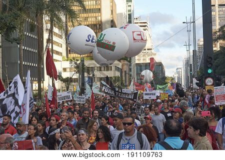 Protest Of Workers In Sao Paulo.