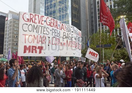 Protest Of Workers In Sao Paulo.