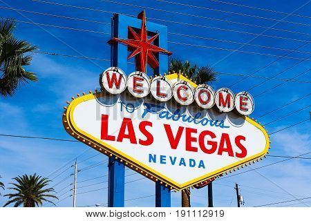 The Welcome to Fabulous Las Vegas sign on bright sunny day in Las Vegas, Nevada USA,07 Oct 2016