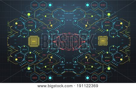Conceptual template with HUD elements. Background with futuristic user interface. Design concept with Head-up Display elements.