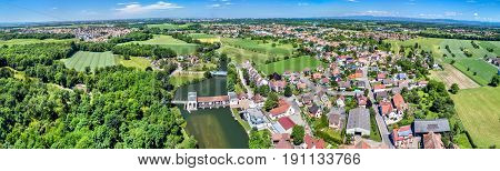 Aerial panorama of Eschau, a village near Strasbourg - Bas-Rhin, France