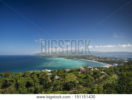 View of boracay island tropical coastline towards bolabog beach in philippines