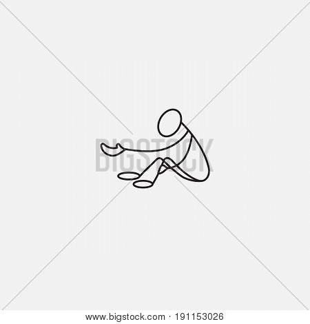 Beggar stick man vector sitting on the floor and asking for charity
