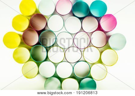 colorful drinking straws on the white background