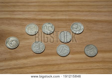 Old Soviet Coins On A Wooden Background