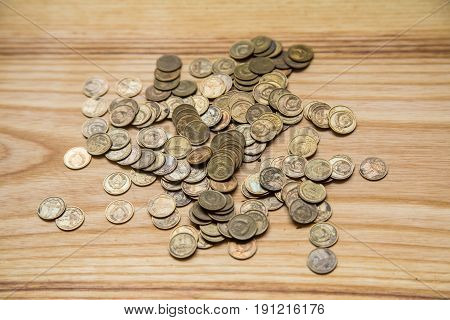 Old Soviet Coins On A Wooden Background