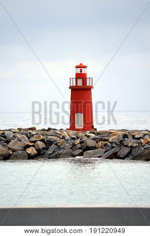 Oneglia Imperia Italy Red Lighthouse At The Port Of Entry Reporting