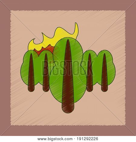 flat shading style icon of fire in the forest