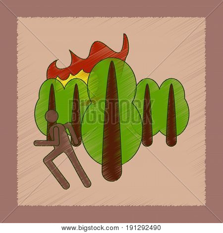 flat shading style icon of fire in forest human