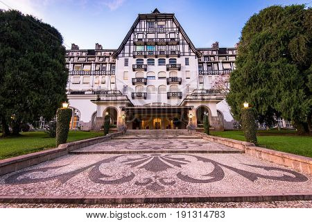 Petropolis, Brazil - May 25, 2017: Quitandinha Palace in the imperial city once used to be a casino, but was closed down and is now open to visitors as historical and cultural heritage.